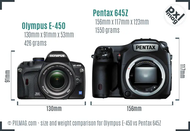 Olympus E-450 vs Pentax 645Z size comparison