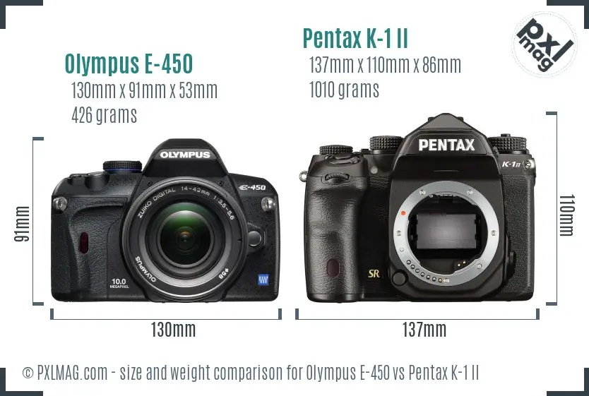Olympus E-450 vs Pentax K-1 II size comparison