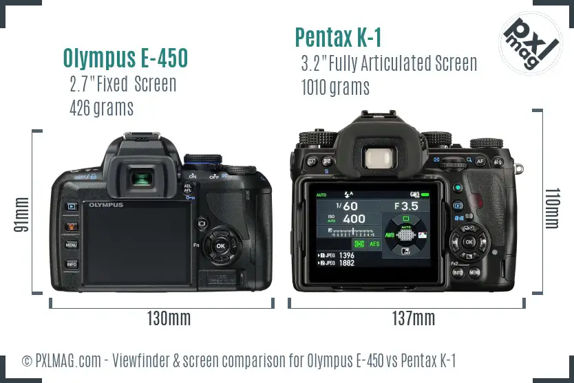 Olympus E-450 vs Pentax K-1 Screen and Viewfinder comparison