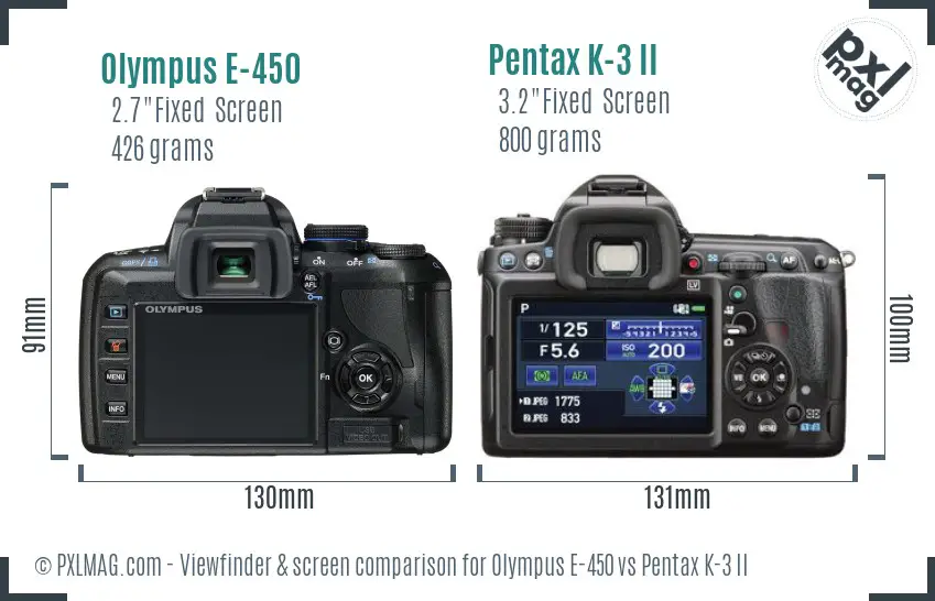 Olympus E-450 vs Pentax K-3 II Screen and Viewfinder comparison