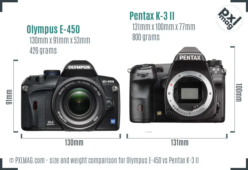 Olympus E-450 vs Pentax K-3 II size comparison