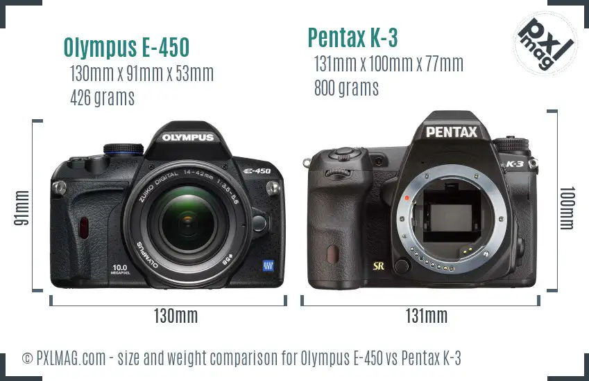 Olympus E-450 vs Pentax K-3 size comparison