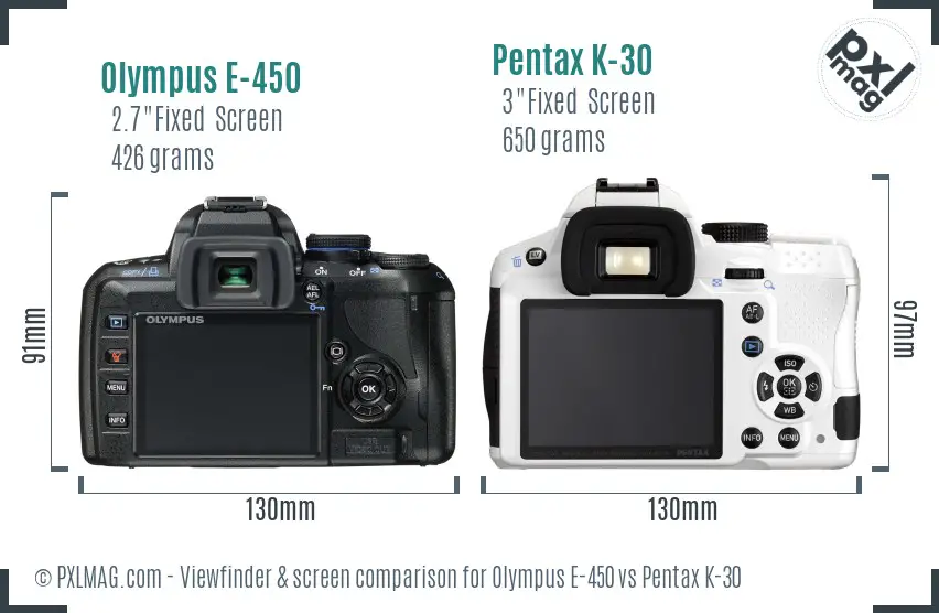 Olympus E-450 vs Pentax K-30 Screen and Viewfinder comparison