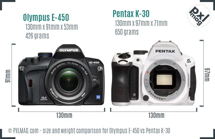 Olympus E-450 vs Pentax K-30 size comparison