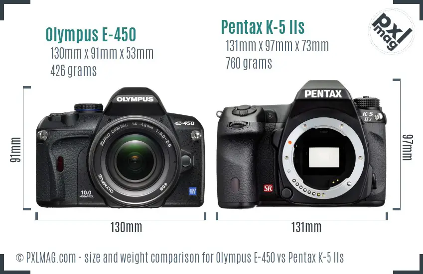 Olympus E-450 vs Pentax K-5 IIs size comparison