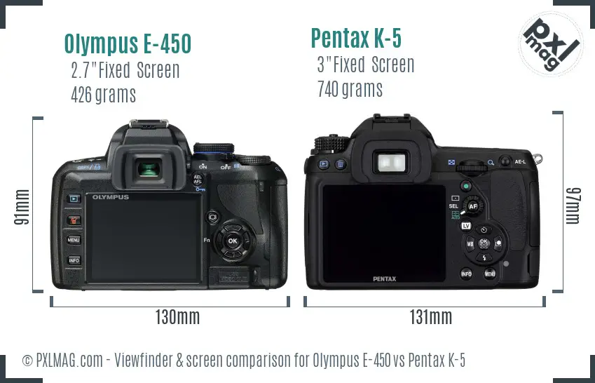 Olympus E-450 vs Pentax K-5 Screen and Viewfinder comparison
