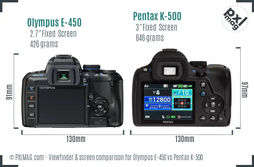 Olympus E-450 vs Pentax K-500 Screen and Viewfinder comparison