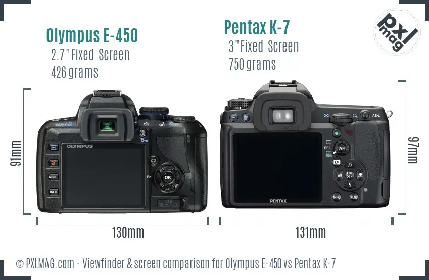 Olympus E-450 vs Pentax K-7 Screen and Viewfinder comparison