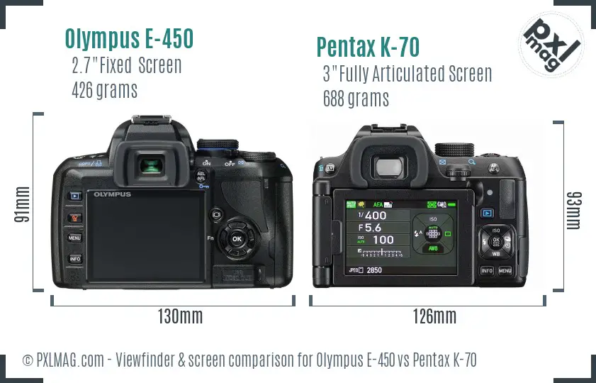 Olympus E-450 vs Pentax K-70 Screen and Viewfinder comparison
