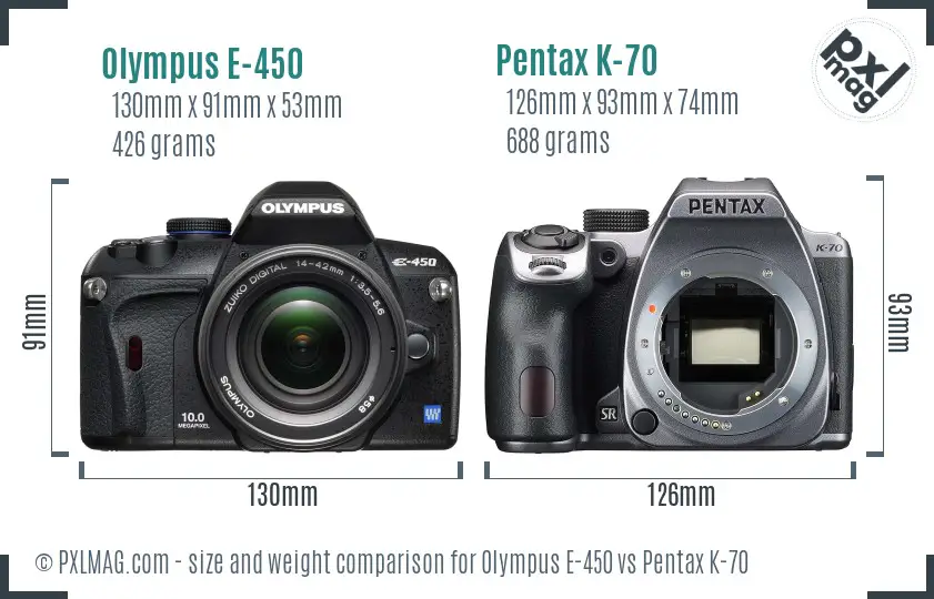 Olympus E-450 vs Pentax K-70 size comparison