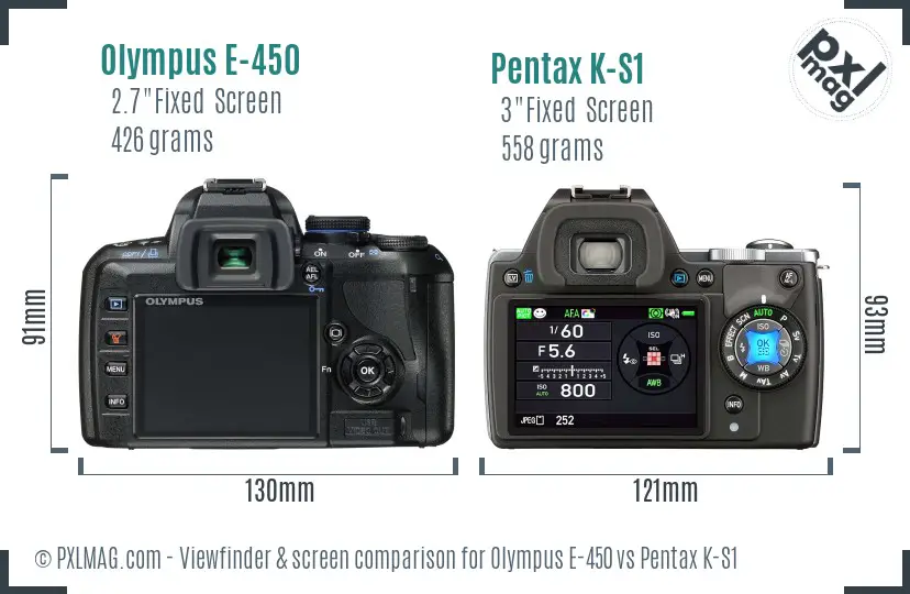 Olympus E-450 vs Pentax K-S1 Screen and Viewfinder comparison