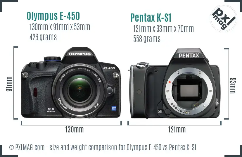 Olympus E-450 vs Pentax K-S1 size comparison