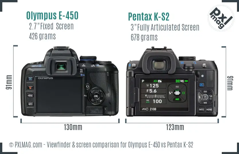 Olympus E-450 vs Pentax K-S2 Screen and Viewfinder comparison