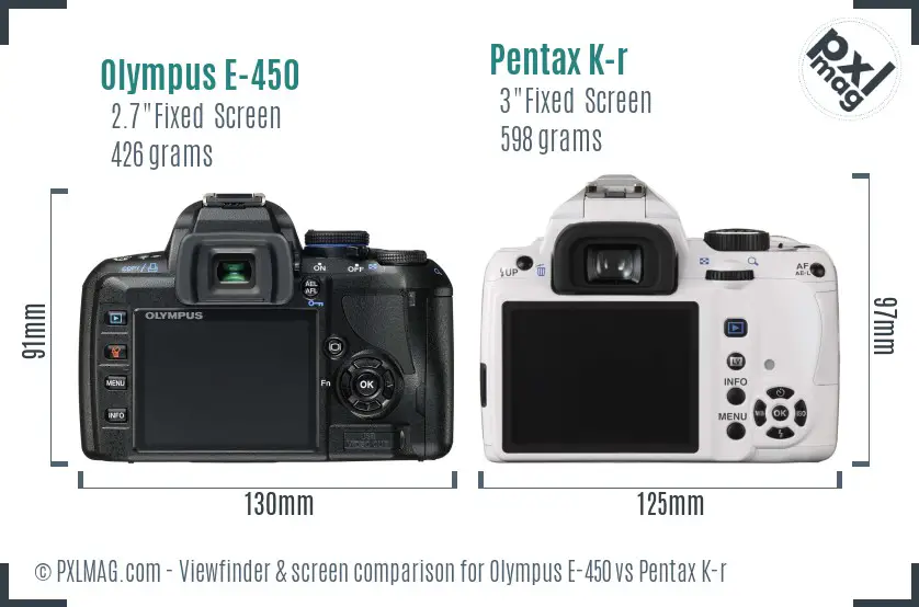 Olympus E-450 vs Pentax K-r Screen and Viewfinder comparison