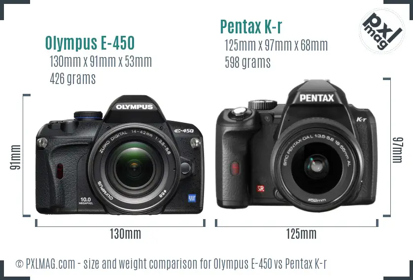 Olympus E-450 vs Pentax K-r size comparison
