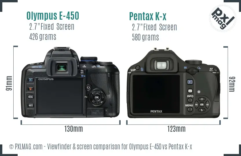Olympus E-450 vs Pentax K-x Screen and Viewfinder comparison