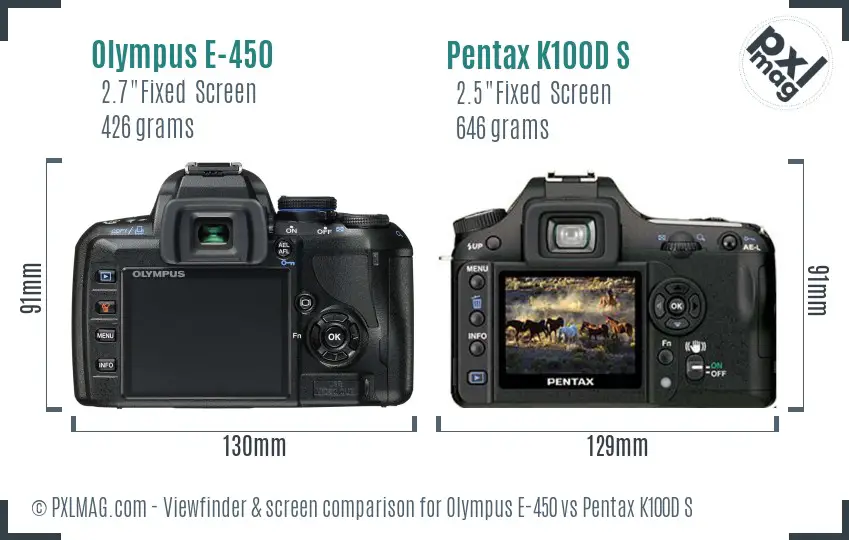 Olympus E-450 vs Pentax K100D S Screen and Viewfinder comparison