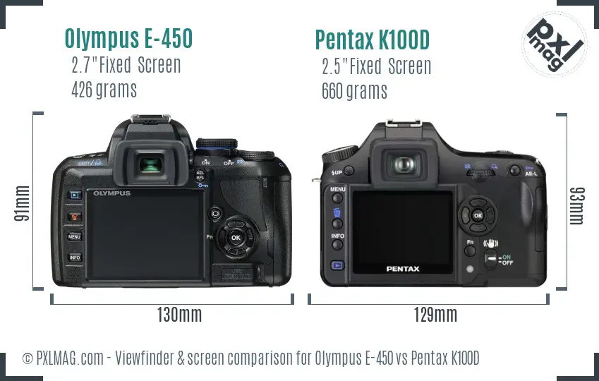 Olympus E-450 vs Pentax K100D Screen and Viewfinder comparison