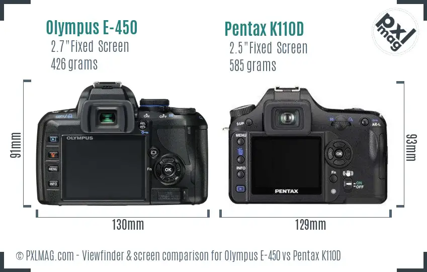 Olympus E-450 vs Pentax K110D Screen and Viewfinder comparison