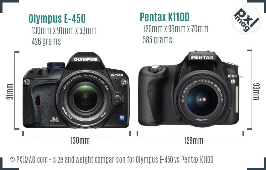 Olympus E-450 vs Pentax K110D size comparison