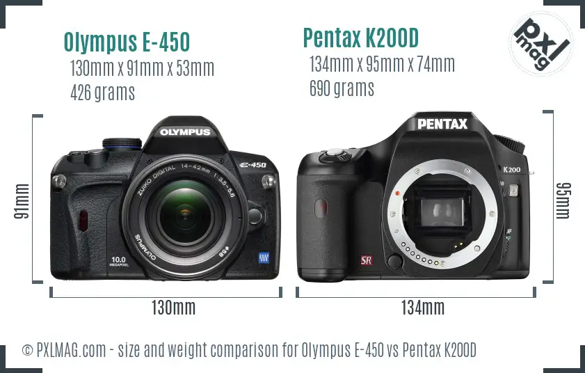 Olympus E-450 vs Pentax K200D size comparison