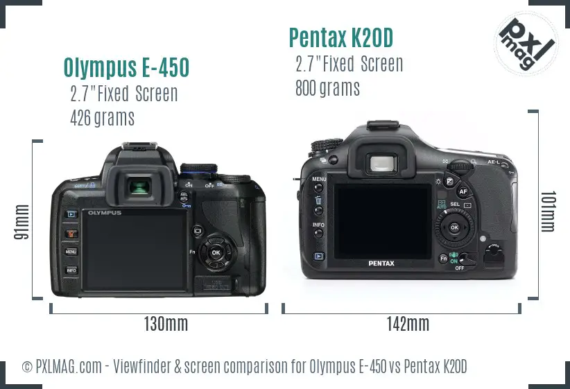Olympus E-450 vs Pentax K20D Screen and Viewfinder comparison