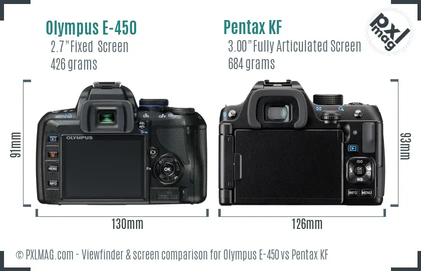 Olympus E-450 vs Pentax KF Screen and Viewfinder comparison