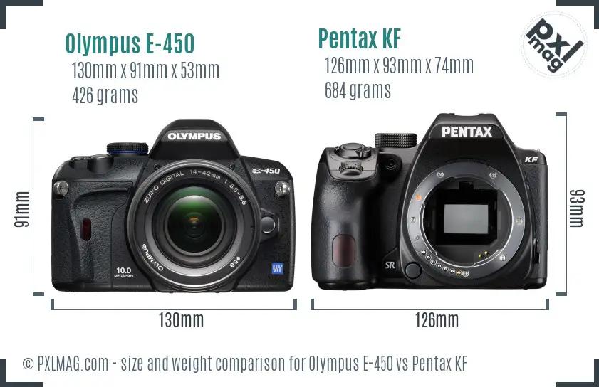 Olympus E-450 vs Pentax KF size comparison