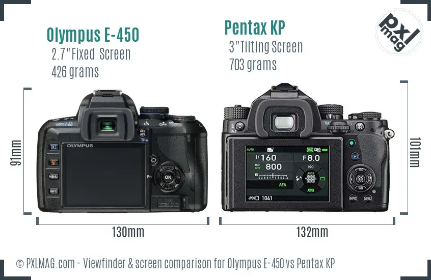 Olympus E-450 vs Pentax KP Screen and Viewfinder comparison