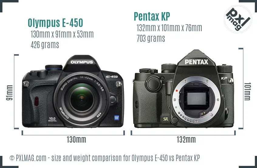 Olympus E-450 vs Pentax KP size comparison