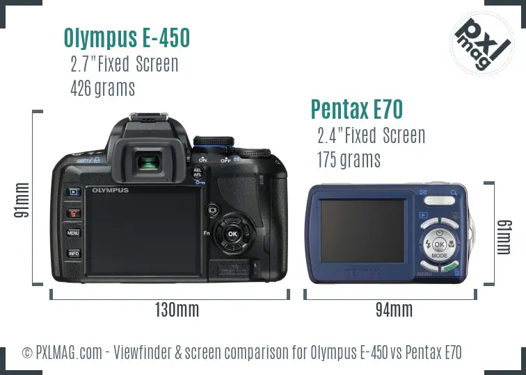 Olympus E-450 vs Pentax E70 Screen and Viewfinder comparison