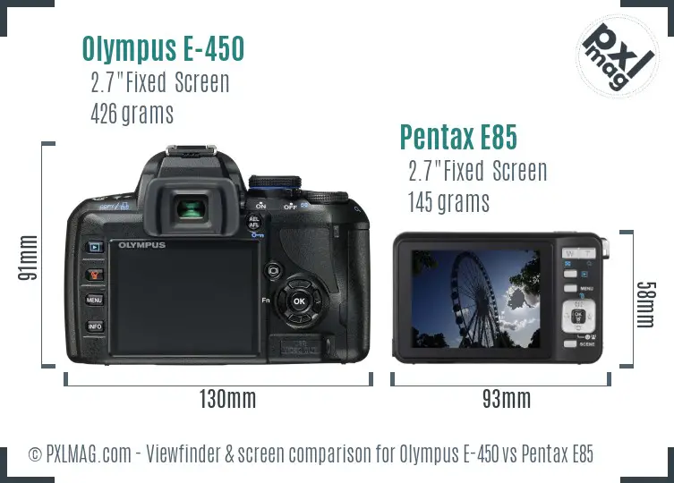 Olympus E-450 vs Pentax E85 Screen and Viewfinder comparison