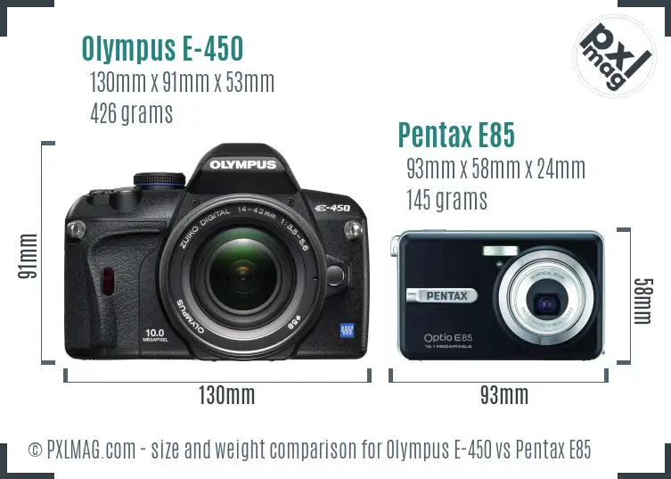 Olympus E-450 vs Pentax E85 size comparison