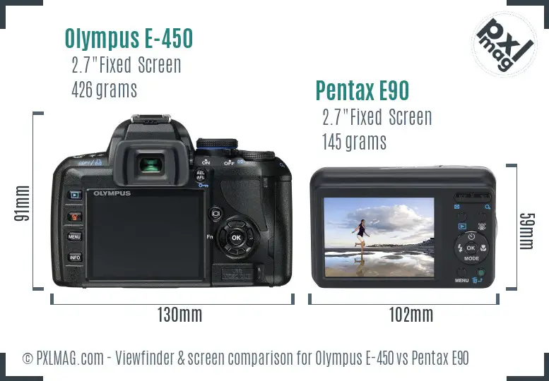 Olympus E-450 vs Pentax E90 Screen and Viewfinder comparison
