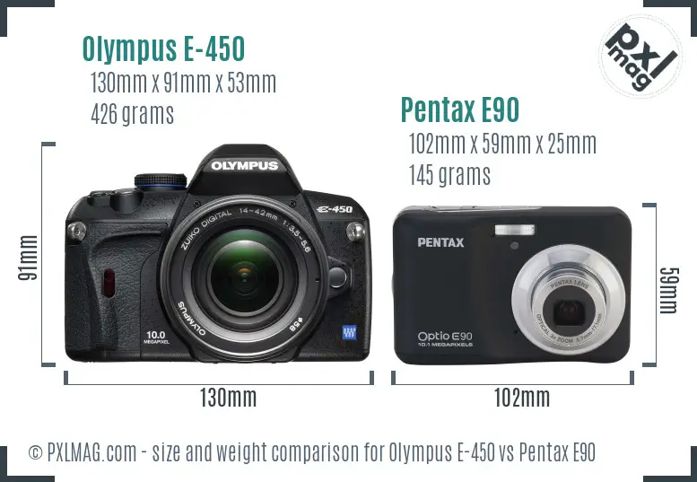 Olympus E-450 vs Pentax E90 size comparison