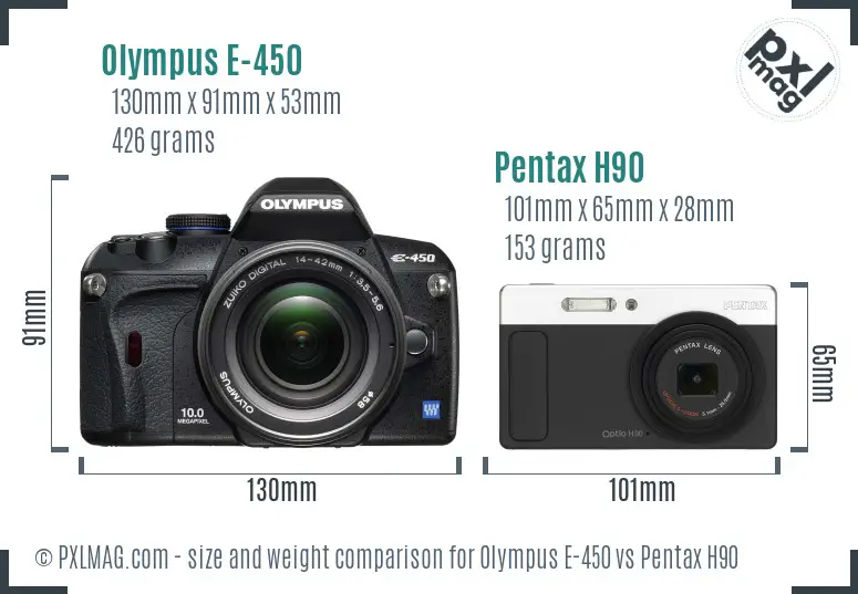 Olympus E-450 vs Pentax H90 size comparison