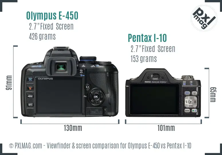 Olympus E-450 vs Pentax I-10 Screen and Viewfinder comparison