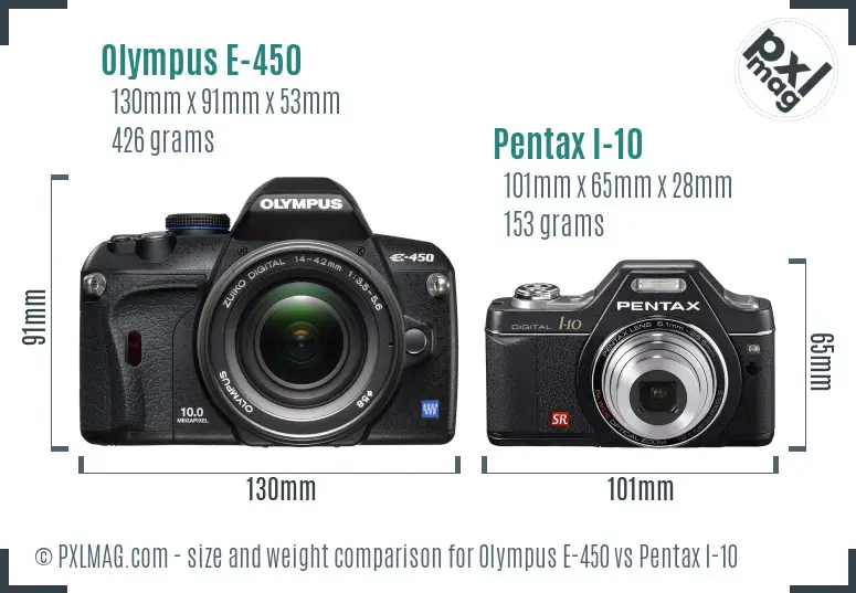 Olympus E-450 vs Pentax I-10 size comparison