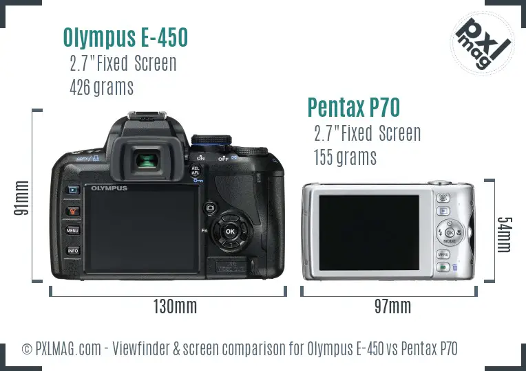 Olympus E-450 vs Pentax P70 Screen and Viewfinder comparison