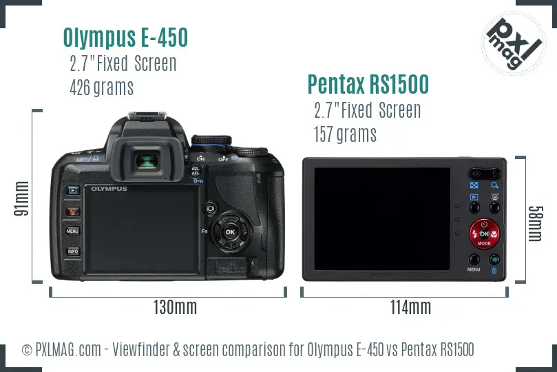 Olympus E-450 vs Pentax RS1500 Screen and Viewfinder comparison