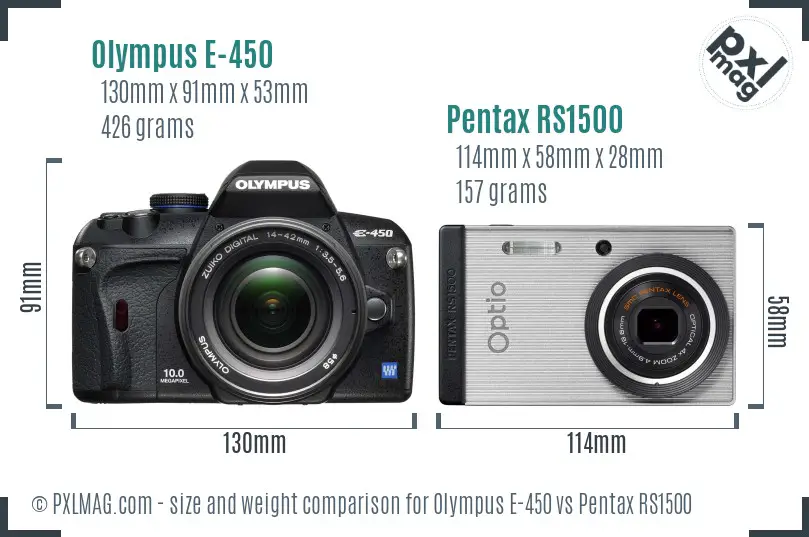 Olympus E-450 vs Pentax RS1500 size comparison