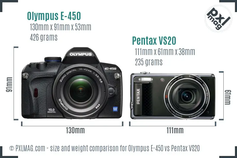 Olympus E-450 vs Pentax VS20 size comparison