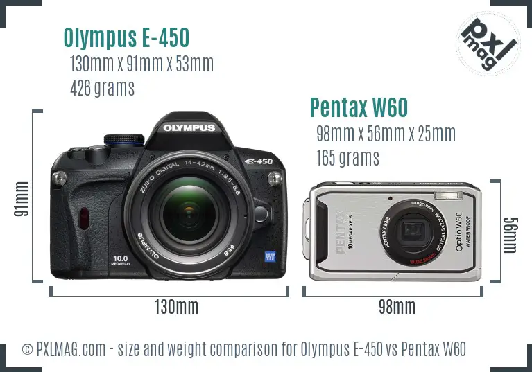 Olympus E-450 vs Pentax W60 size comparison