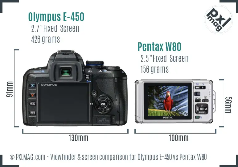 Olympus E-450 vs Pentax W80 Screen and Viewfinder comparison