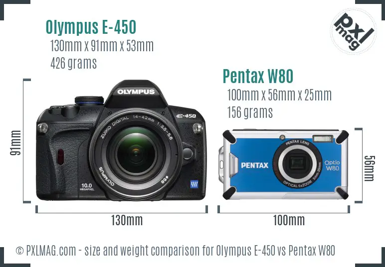 Olympus E-450 vs Pentax W80 size comparison