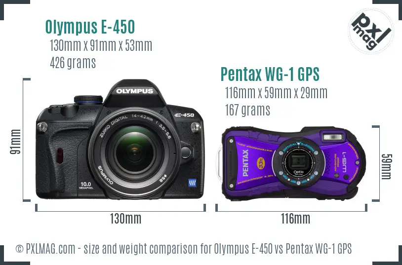 Olympus E-450 vs Pentax WG-1 GPS size comparison