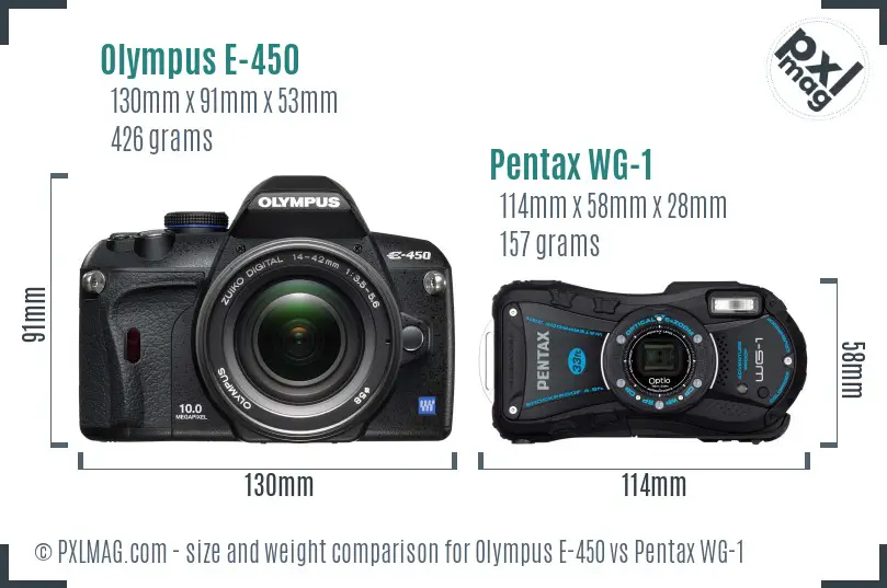 Olympus E-450 vs Pentax WG-1 size comparison
