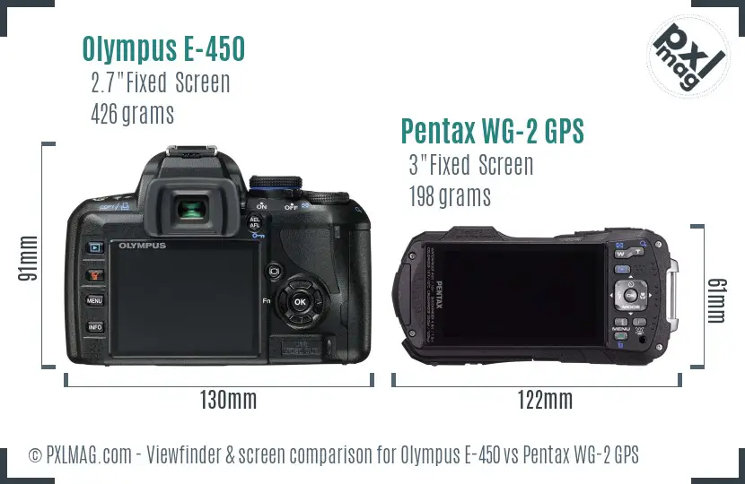 Olympus E-450 vs Pentax WG-2 GPS Screen and Viewfinder comparison