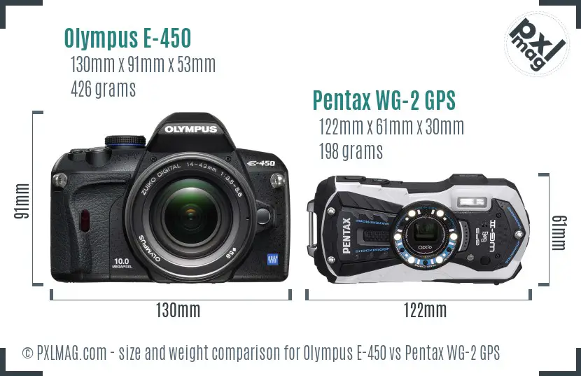 Olympus E-450 vs Pentax WG-2 GPS size comparison