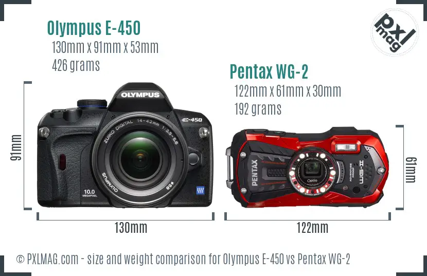 Olympus E-450 vs Pentax WG-2 size comparison